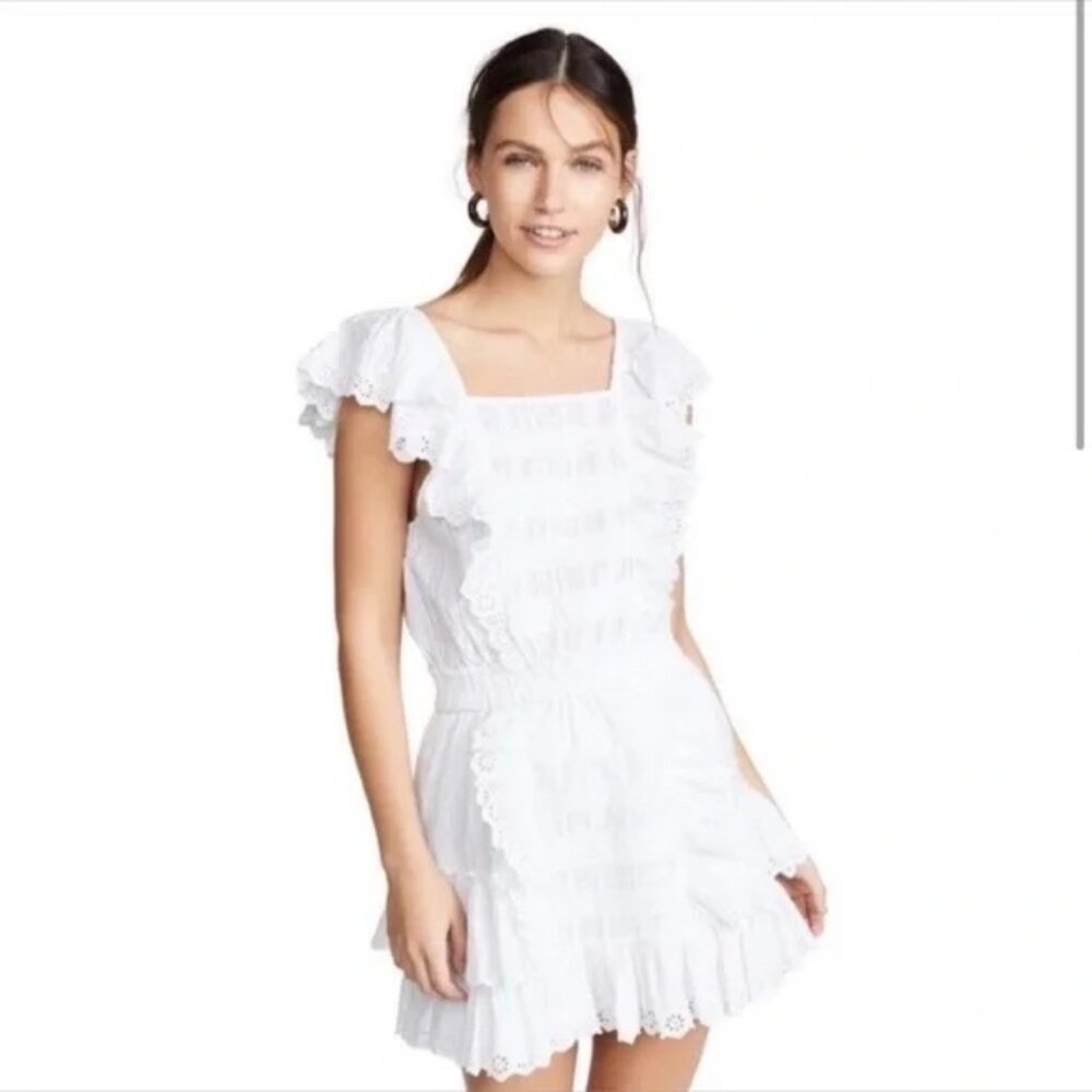 LoveShackFancy Margaret Embroidered Eyelet Ruffle Mini Dress